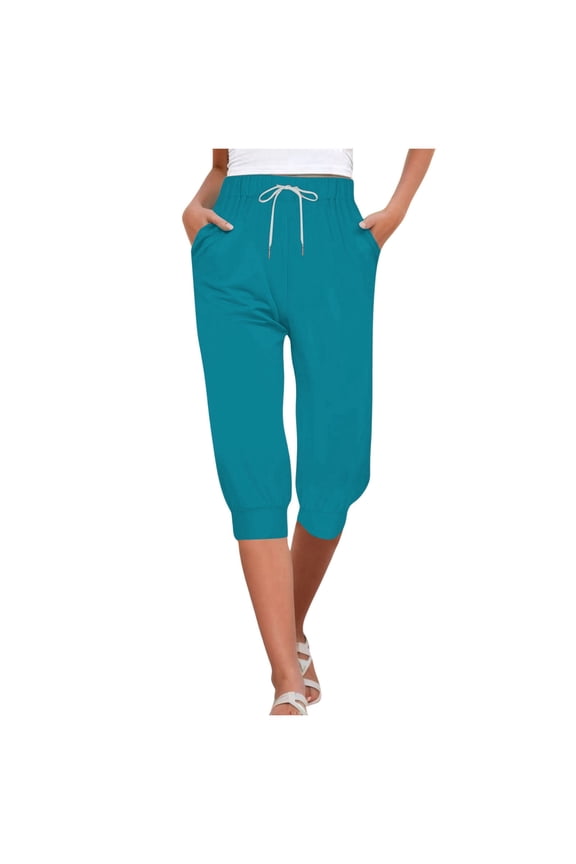 Women's High Waist Drawstring Joggers Casual Pants - Loose Fit Solid Color Tunic Style, Lightweight Polyester, Versatile for Office Vacation - All Seasons