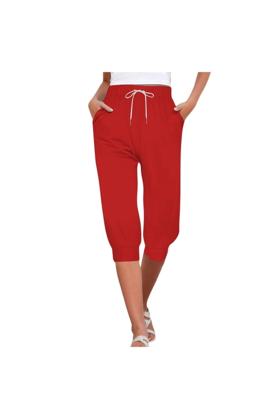 Women's High Waist Drawstring Joggers Casual Pants - Loose Fit Solid Color Tunic Style, Lightweight Polyester, Versatile for Office Vacation - All Seasons
