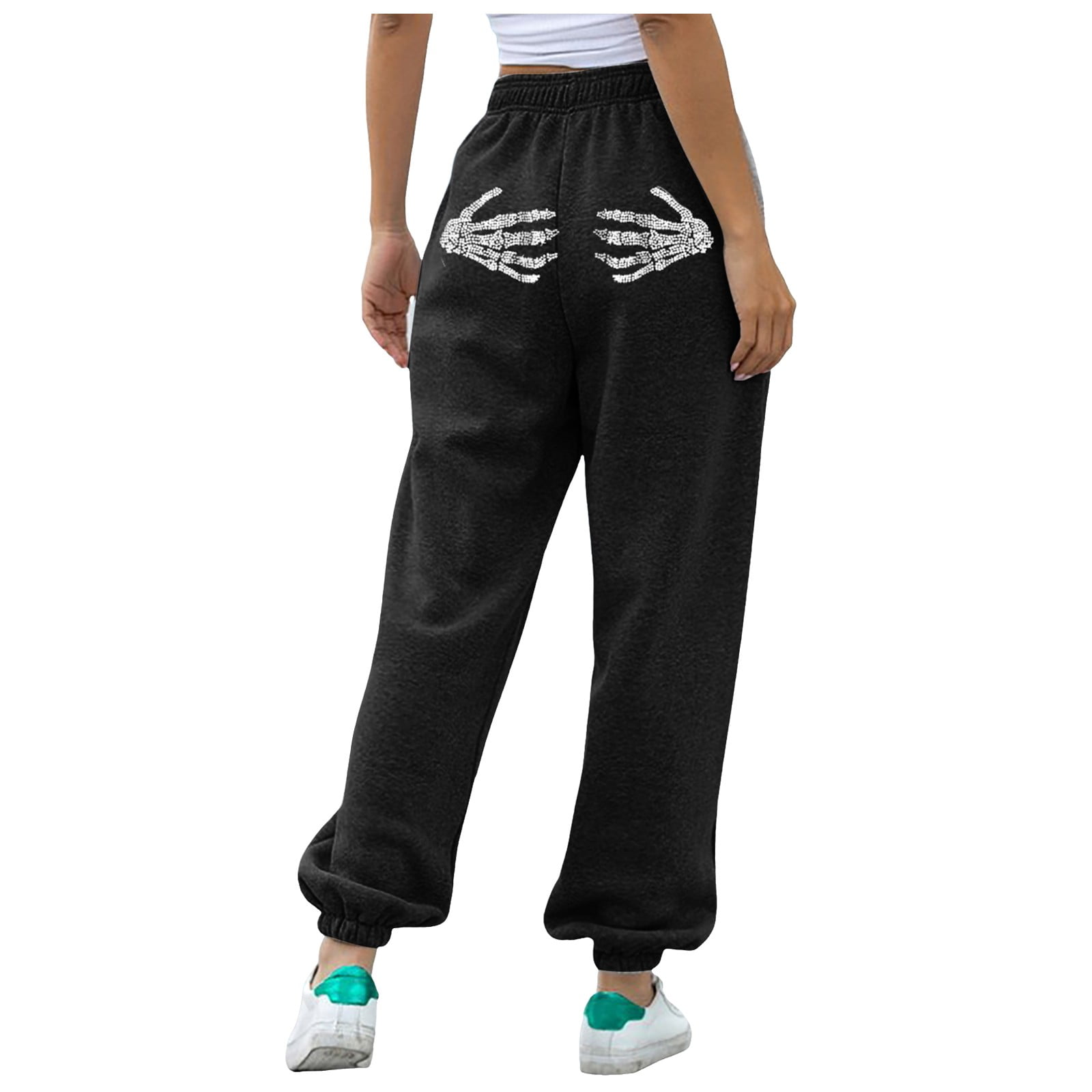 Women s High Waist Drawstring Joggers Workout Sweatpants with Pockets Halloween Skeleton Hand Print Joggers for Girls Walmart