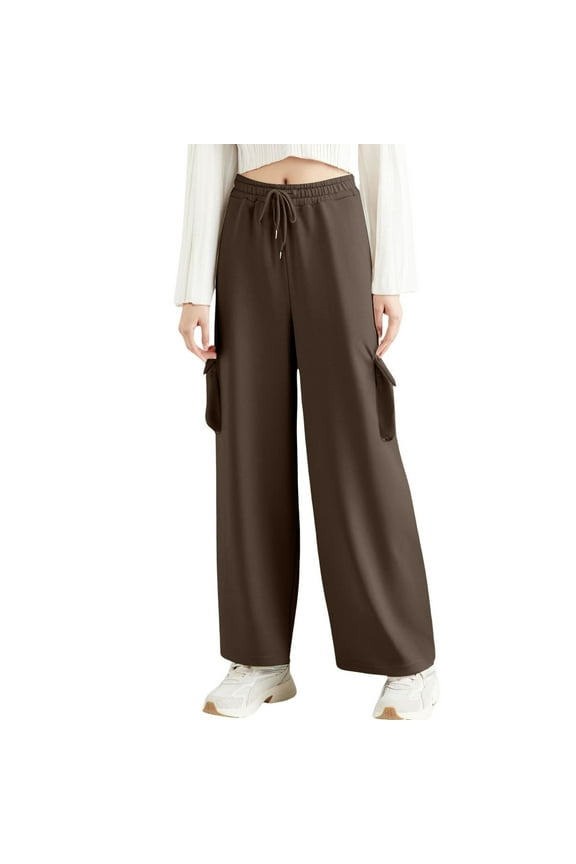 Women's High Waist Drawstring Wide Leg Overalls Fashion Casual Loose Jogging Belt Pocket