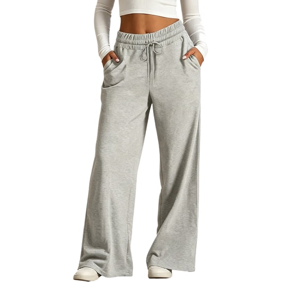 Women's High Waist Drawstring Wide Leg Sweatpants with Pockets Summer Loose Casual Lounge Trousers