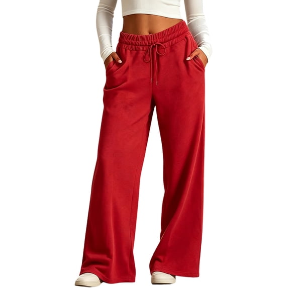 Women's High Waist Drawstring Wide Leg Sweatpants with Pockets Summer Loose Casual Lounge Trousers