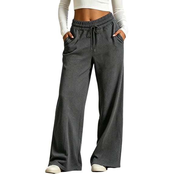 Women's High Waist Drawstring Wide Leg Sweatpants with Pockets Summer Loose Casual Lounge Trousers