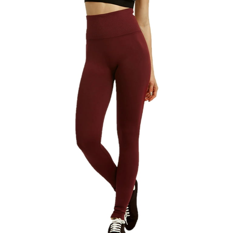 Women's High Waist Extra-Wide Band Leggings, Burgundy, Plus Size
