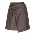 thumbnail image 1 of Women's High Waist Faux Leather Mini Skirt – A-Line Wrap Skirt with Built-In Shorts, Asymmetrical Hem & Pockets, Solid Color Bodycon Party Dress, 1 of 5
