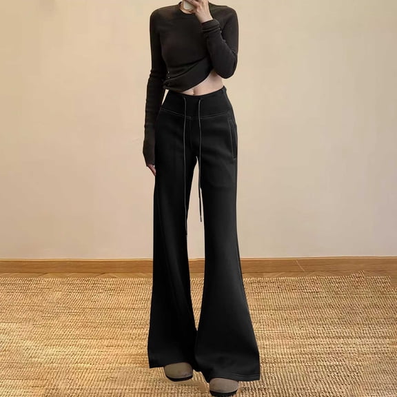 Women's High Waist Flare Leg Pants, Slim Fit Retro Trousers, Elastic Waist Dress Pants, Casual Office Pants, High Waist Trousers for Women, Work Pants, Stretch Pants Black L