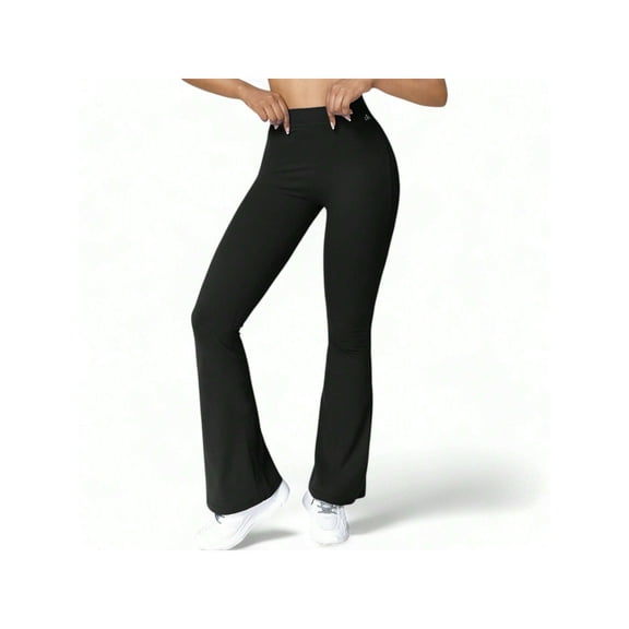 Women's High Waist Flare Leg Pants with Stretch Fabric - Medium, Black