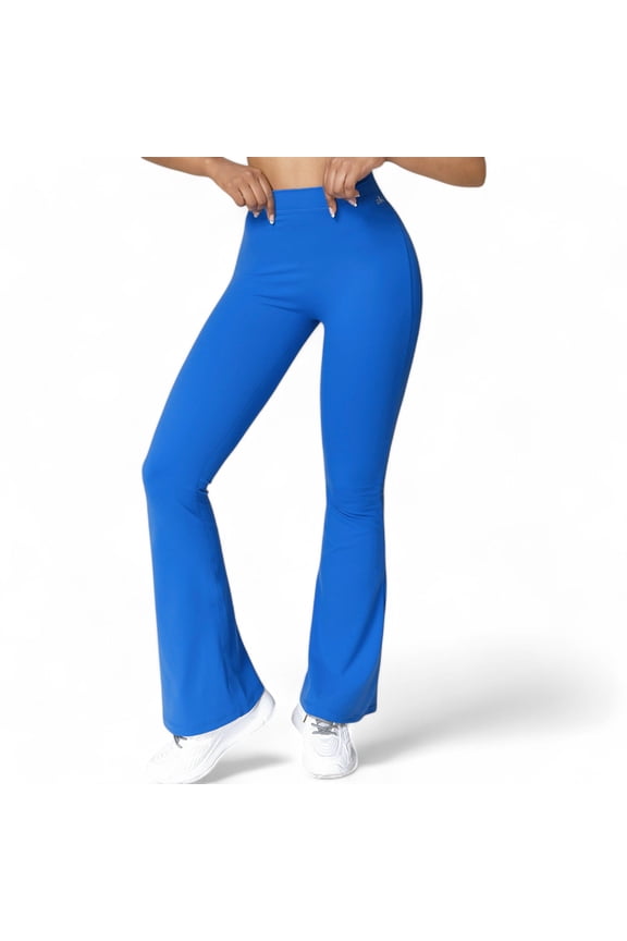 Women's High Waist Flare Leg Pants with Stretch Fabric - Medium, Blue