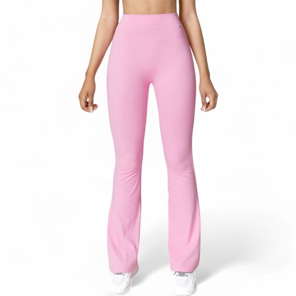 Women's High Waist Flare Leg Pants with Stretch Fabric - Small, Pink