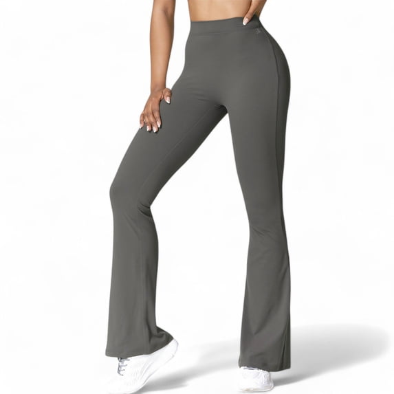Women's High Waist Flare Leg Pants with Stretch Fabric - X Large, Gray