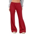thumbnail image 1 of Women's High Waist Flare Leggings, Drawstring Wide Leg Joggers, Y2K Brushed Soft Lounge Pants for Casual Wear, Athleisure and Street Style Outfits Red XL, 1 of 6