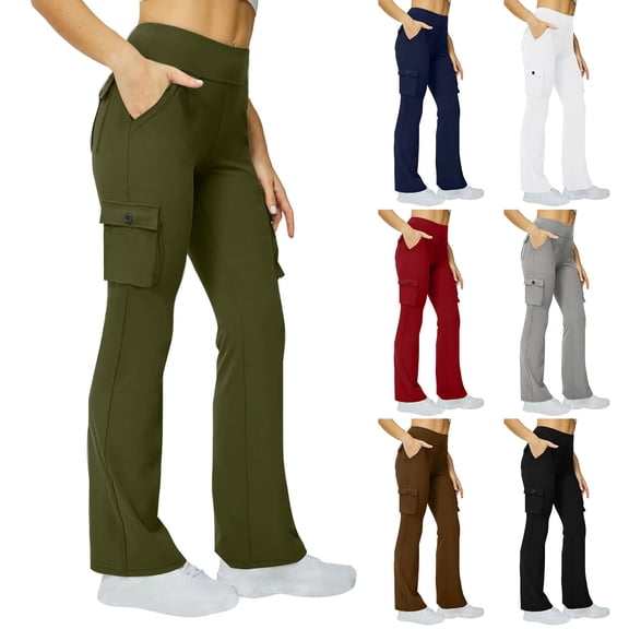 Women's High Waist Flare Leggings with Cargo Pockets Comfortable Yoga and Workout Pants for Casual Training
