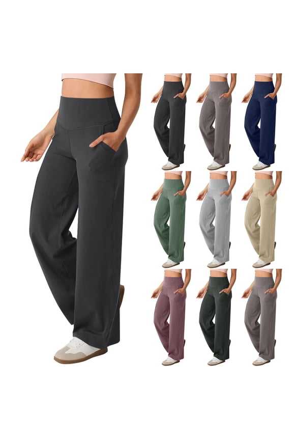 Women's High Waist Flare Leggings with Pockets Stretch Yoga Pants for Athletic Training and Casual Wear