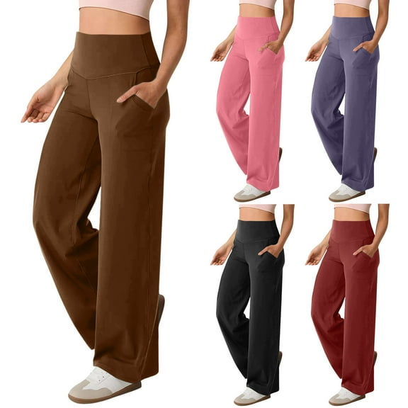 Women's High Waist Flare Leggings with Pockets Stretch Yoga Pants for Athletic Training and Casual Wear