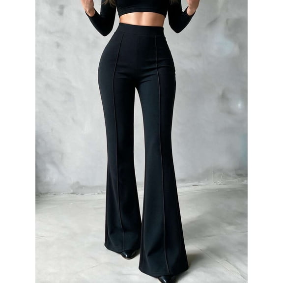 Women's High Waist Flare Pants, Front Seam Fitted Trousers for Work, Office, Everyday & Business Casual Wear