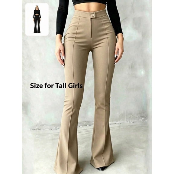Women's High Waist Flare Pants, Front Seam Fitted Trousers for Work, Office, Everyday & Business Casual Wear