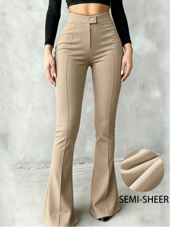 Women's High Waist Flare Pants, Front Seam Stretch Trousers