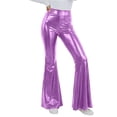 thumbnail image 1 of Women's High Waist Flare Pants, Gold Snake Print Stretchy Bootcut Trousers,Light Purple,S, 1 of 5