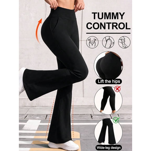 Women's High Waist Flare Tummy Control Yoga Pants Wide Leg Yoga Pants Loose Casual Slimming Sports Leggings For Fitness