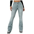 thumbnail image 1 of Women's High Waist Flare Vintage Jeans, Polyester, Breathable, with Front Split Hem, for Various Occasions, 1 of 6