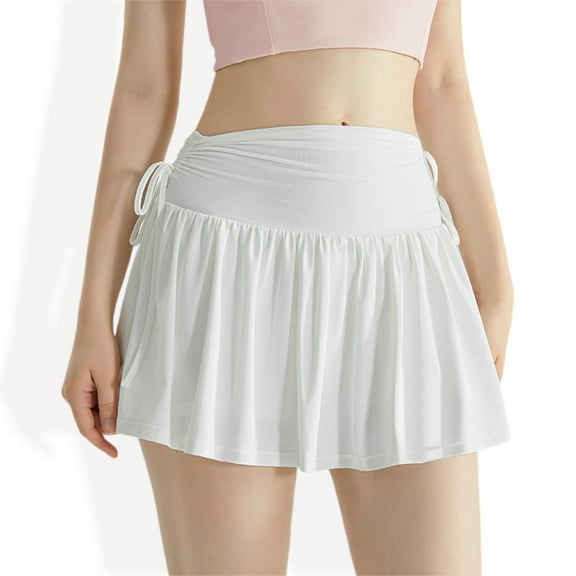 Women's High Waist Flared Active Skirt with Adjustable Drawstring Sides - Large, White