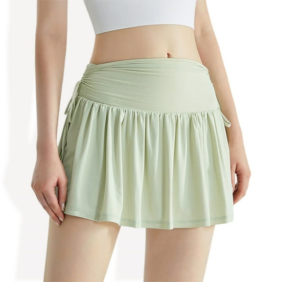 Women's High Waist Flared Active Skirt with Adjustable Drawstring Sides - X Large, Green