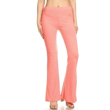 Women's High Waist Flared Casual, Work, Lounge Pants - Wide Leg, Coral Red
