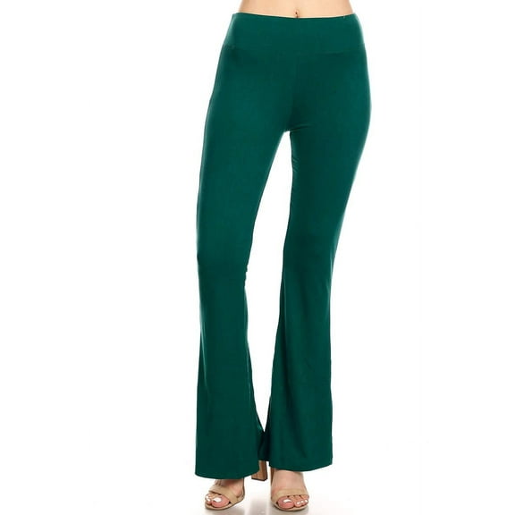 Women's High Waist Flared Casual, Work, Lounge Pants - Wide Leg, Forest Green