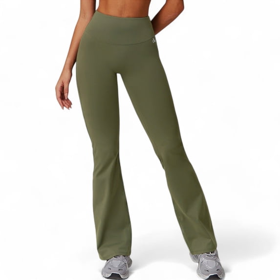 Women's High Waist Flared Leg Yoga Pants - Medium, Olive Green