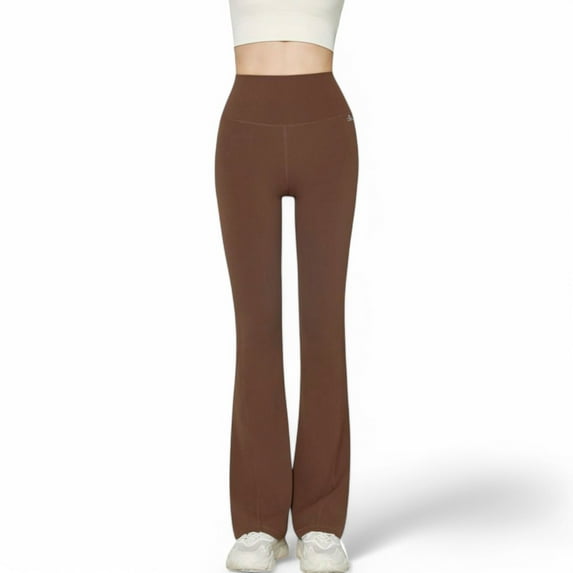 Women's High-Waist Flared Leggings with Stretch Fabric and Contoured Fit - Large, Brown