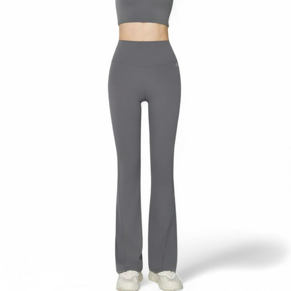 Women's High-Waist Flared Leggings with Stretch Fabric and Contoured Fit - Large, Gray