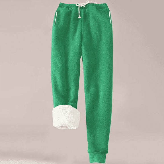 Women's High Waist Fleece Lined Jogger Pants, Thermal Thickened Sweatpants, Elastic Ankle Cuff Bottoms, Winter Warm Workout Pants, Solid Color Athletic Pants, Casual Lounge Wear Green