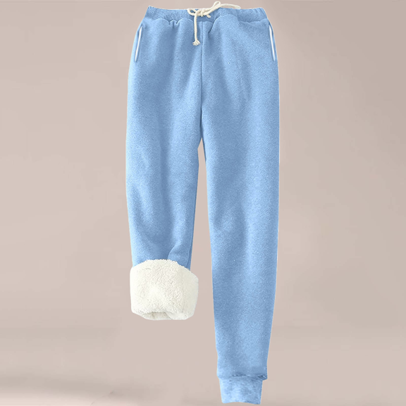 Women's High Waist Fleece Lined Jogger Pants, Thermal Thickened Sweatpants, Elastic Ankle Cuff Bottoms, Winter Warm Workout Pants, Solid Color Athletic Pants, Casual Lounge Wear Sky Blue