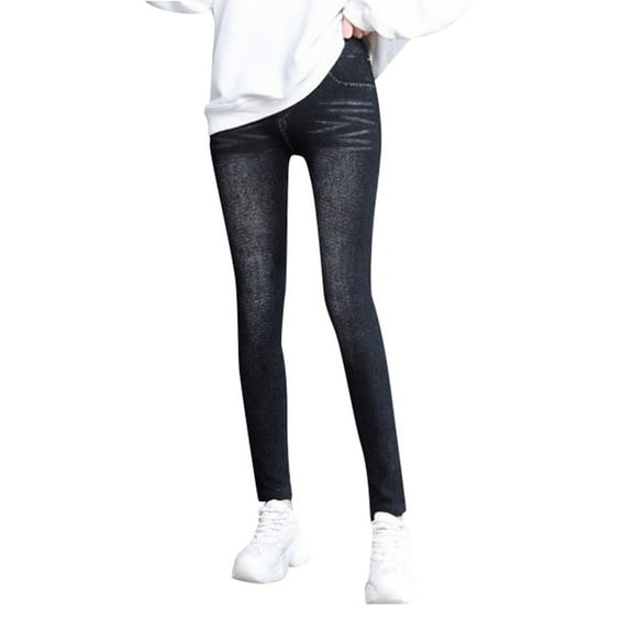 Women's High Waist Lined Leggings - 80% Cotton Imitation Denim Tight Pants for Winter Warmth and Comfort