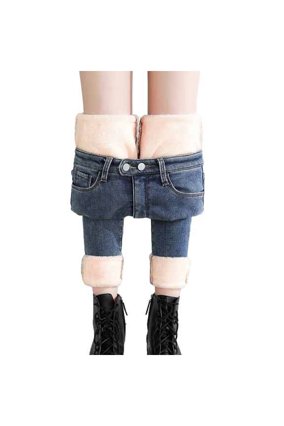Women's High Waist Fleece-Lined Winter Jeans - Thermal Insulated Warm Cold Weather