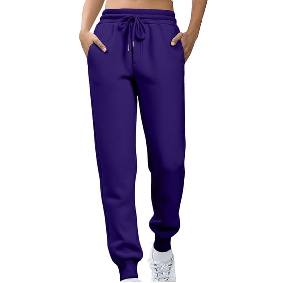 Women's High Waist Fleece Sweatpants Women - Buttery Soft Solid Color Straight Leg Sweatpants with Drawstring & Deep Pockets Women's Pants for Casual, Lounge & Active Wear(Purple,XXL)