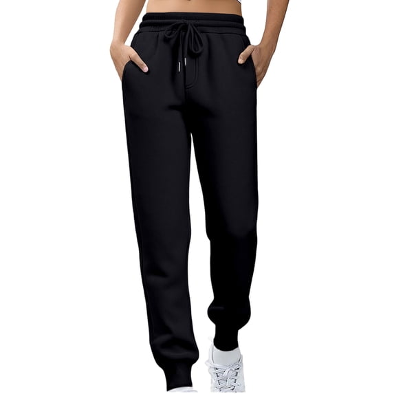 Women's High Waist Fleece Sweatpants Women - Buttery Soft Solid Color Straight Leg Sweatpants with Drawstring & Deep Pockets Women's Pants for Casual, Lounge & Active Wear(Black,XL)
