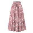 thumbnail image 1 of Women’s High Waist Floral Print Maxi Skirt with Elastic Waistband and Drawstring Bohemian Style A-Line Long Skirt for Casual Wear Light pink M, 1 of 6