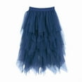 thumbnail image 1 of Women's High-Waist Flowy Midi Skirt with Layered Tulle for Parties and Special Events, Asymmetrical Party Skirt for a Dramatic Look, Apparel for Ladies,Navy X-Large, 1 of 3