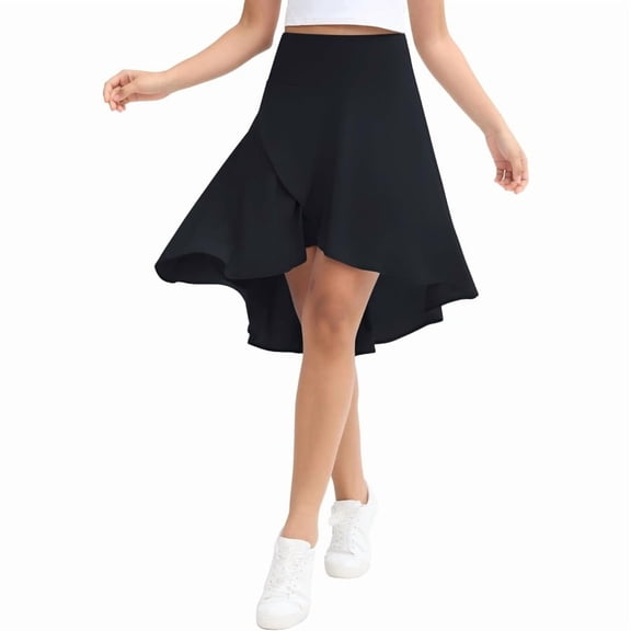 Women's High Waist Flowy Midi Skirts Asymmetric Ruffle Hem High Low Skorts with Built-in Shorts