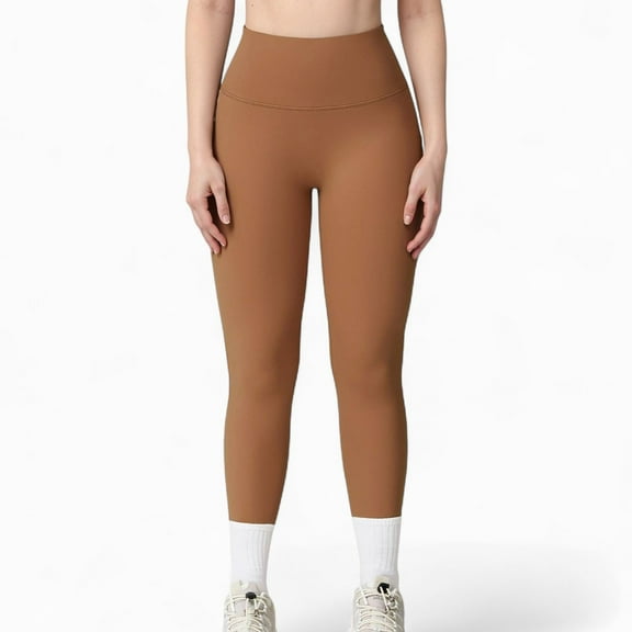 Women's High Waist Full Length Leggings with Seamless Design and Stretch Fit for Everyday Movement - Medium, Brown