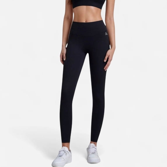 Women's High Waist Full-Length Leggings with Wide Waistband and Seamless Compression Fit - Small, Black