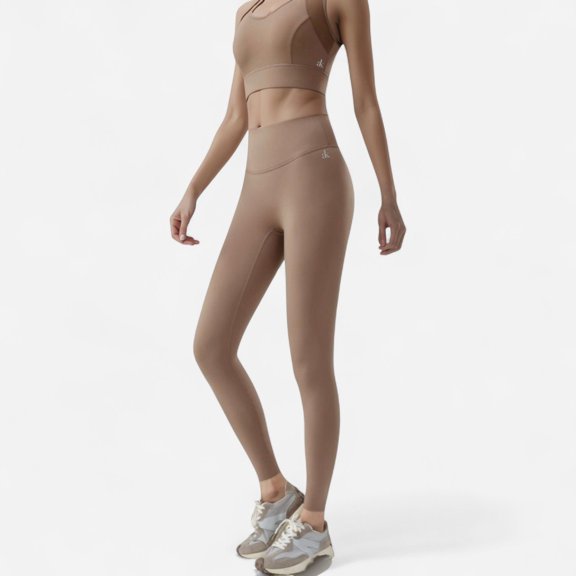 Women's High Waist Full-Length Leggings with Wide Waistband and Seamless Compression Fit - Small, Brown