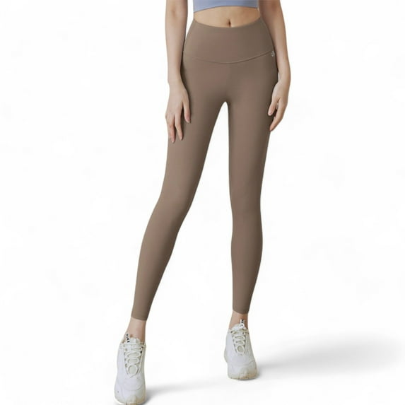 Women's High Waist Full-Length Workout Leggings - Large, Beige