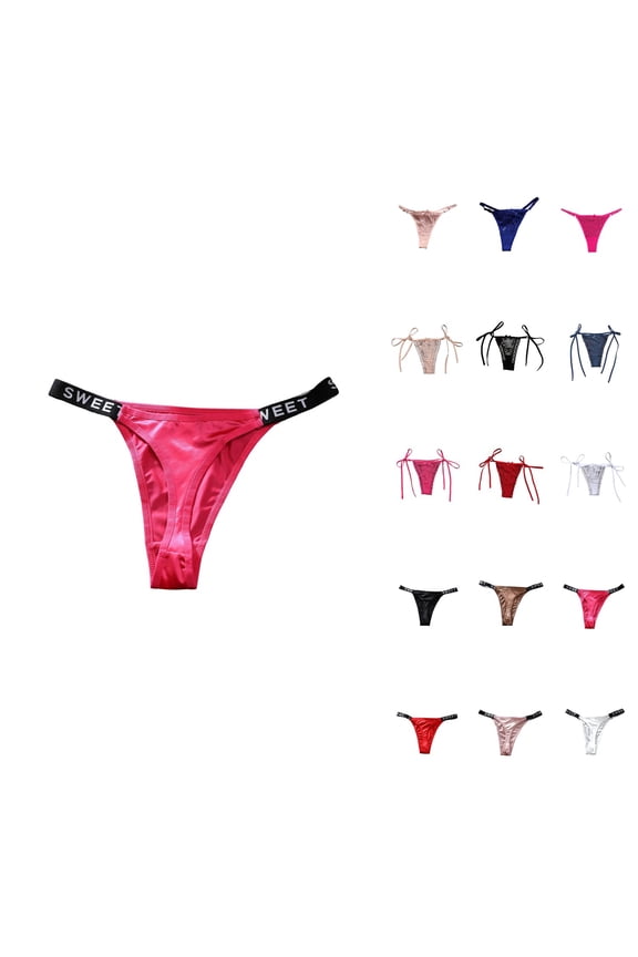 Women's High Waist Glitter Thong Panties, Sexy Low Rise Micro Back G-String Lingerie Underwear with Adjustable Straps, Comfortable Seamless Design