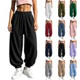 thumbnail image 1 of Women's High Waist Harem Joggers Wide Elastic Waist Balloon Sweatpants Soft Solid Color Lounge Pants with Pockets, 1 of 8