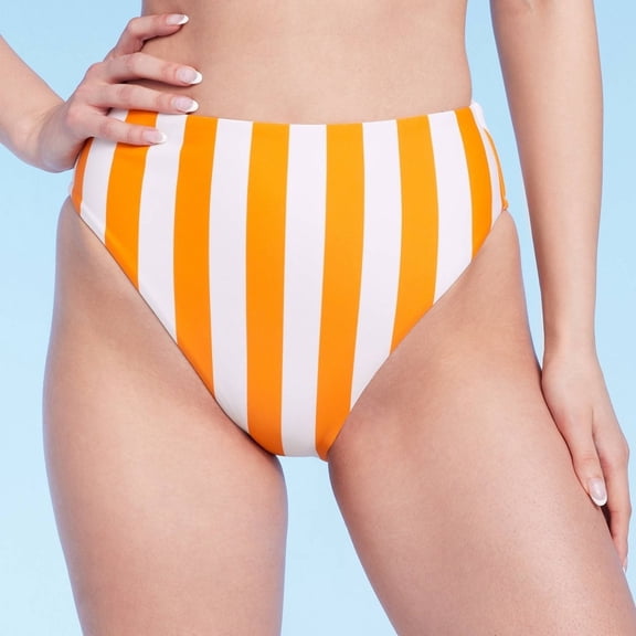 Women's High Waist High Leg Cheeky Bikini Bottom - Shade & Shore‚Ñ¢ Orange Striped XL