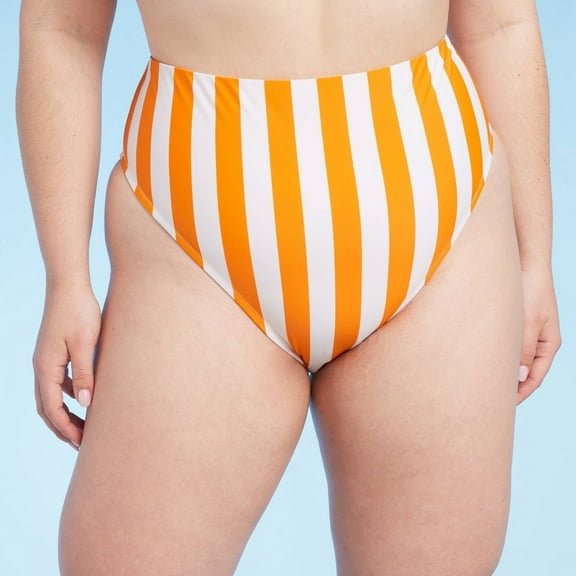Women's High Waist High Leg Cheeky Bikini Bottom - Shade & Shore‚Ñ¢ Orange Striped X