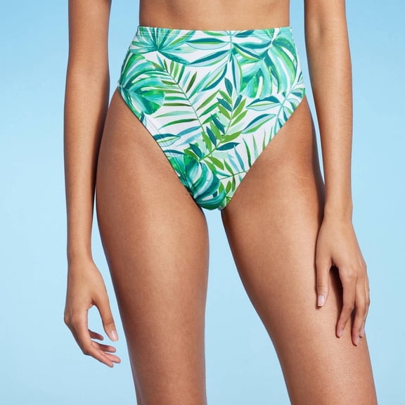 Women's High Waist High Leg Extra Cheeky Bikini Bottom - Shade & Shore‚Ñ¢ Green Leaf Print XS