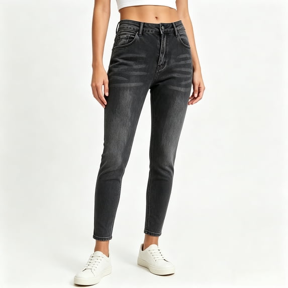 Women's High Waist Skinny Jeans Gray Washed Stretch Slimming